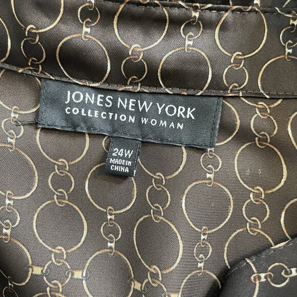 Jones of New‎ York Brown Satin Print Button Up Blouse Size 24W Career Old Money - Picture 10 of 13